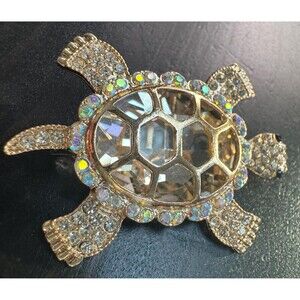 Vintage Champagne Elegant Turtle Crystal Rhinestone Brooch Pin B20